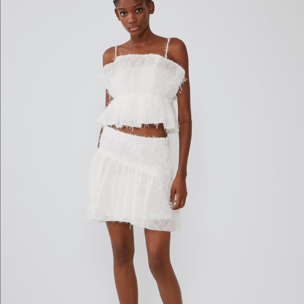 Zara crop top white textured fringe sleeveless NEW